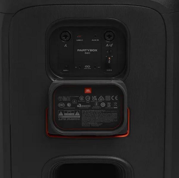 Тонколона JBL PartyBox Stage 520, 400W RMS, Jack 3.5mm/Bluetooth/USB, IPX4 защита, Черно