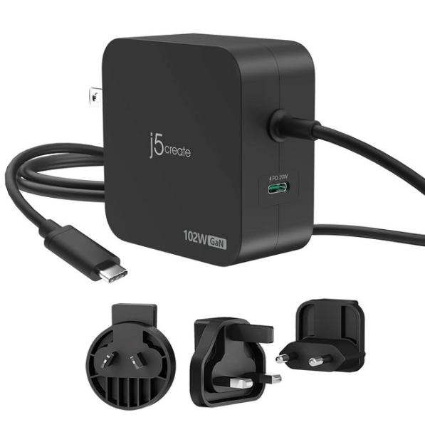 Зарядно j5create JUP25102V  GaN 102W, 2x USB Type-C - за лаптопи, таблети, телефони