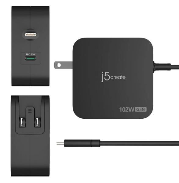 Зарядно j5create JUP25102V  GaN 102W, 2x USB Type-C - за лаптопи, таблети, телефони