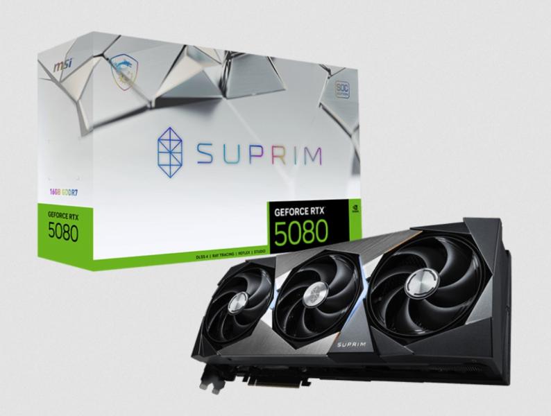Видео карта MSI nVIDIA GeForce RTX 5080 16GB GDDR7 SUPRIM SOC, 256-bit, HDMI, 3x DP