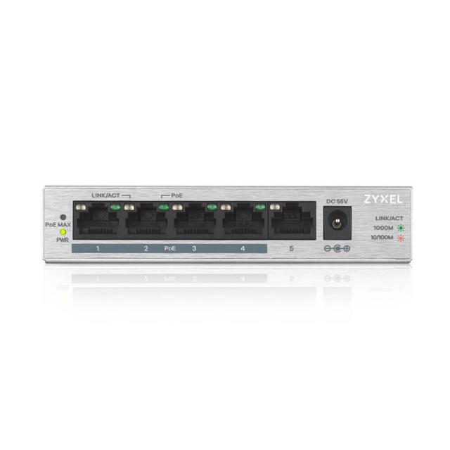 Суич ZyXEL GS1005-HP, 5 Port Gigabit PoE+ unmanaged desktop Switch, 4 x PoE, 60 Watt