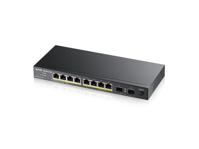 Суич ZyXEL GS1100-10HP, 10-port Desktop Gigabit Ethernet switch: 8x Gigabit metal + 2x SFP, 802.3az (Green), PoE 802.3at (High Power, 30W) - Power budget 130W