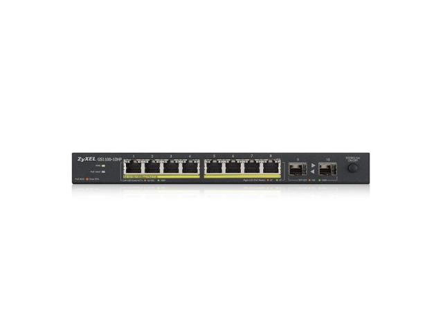 Суич ZyXEL GS1100-10HP, 10-port Desktop Gigabit Ethernet switch: 8x Gigabit metal + 2x SFP, 802.3az (Green), PoE 802.3at (High Power, 30W) - Power budget 130W