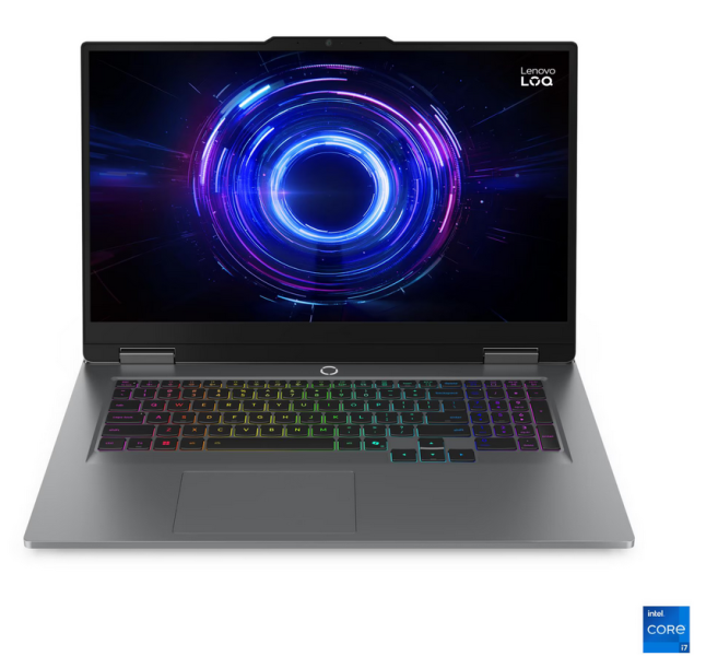 Лаптоп Lenovo LOQ 17IRX10, Intel Core i7-13650HX 14C (2.6/4.9GHz, 24MB Cache), 17.3" (43.94 cm) FHD IPS Anti-glare, 165MHz, NVIDIA RTX 5050 8GB GDDR7, 24GB DDR5, 1TB M.2 NVMe SSD, Free DOS
