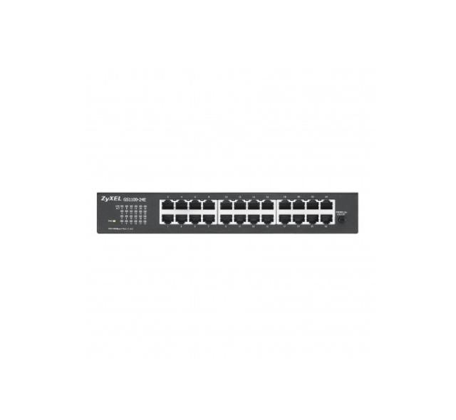Комутатор ZyXEL GS1100-24E 24-port Gigabit Unmanaged switch v3, Fanless, 802.3az (Green), desktop/19" rackmount