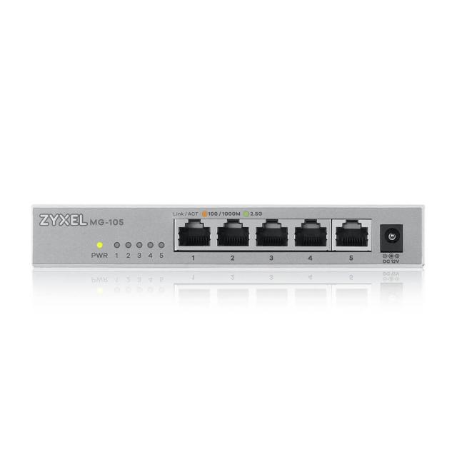 Суич ZyXEL MG-105, 5 Ports, Desktop, 2.5G MultiGig unmanaged Switch