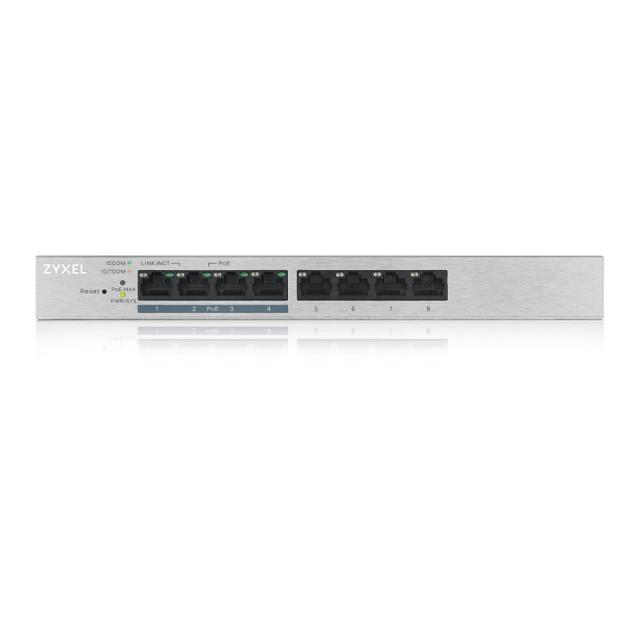 Суич ZyXEL GS1200-8HPv2, 8 Port Gigabit PoE+ webmanaged Switch, 4x PoE, 60 Watt