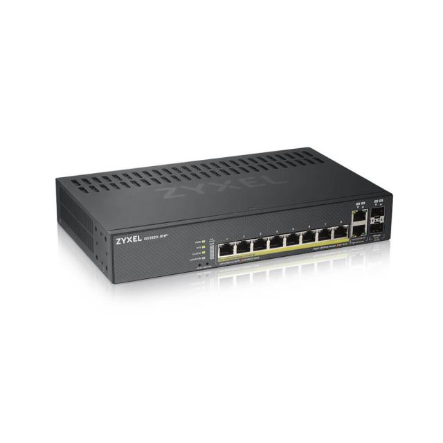 Суич ZyXEL GS1920-8HPv2, 10 Port Smart Managed Switch 8x Gigabit Copper and 2x Gigabit dual pers., hybrid mode, standalone or NebulaFlex Cloud, 130 Watt PoE, fanless