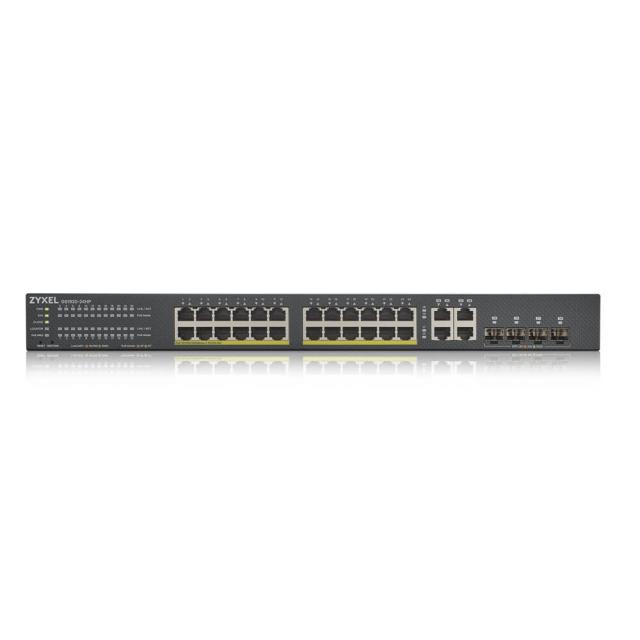 Суич ZyXEL GS1920-24HPv2, 28 Port Smart Managed Switch 24x Gigabit Copper and 4x Gigabit dual pers., hybird mode, standalone or NebulaFlex Cloud