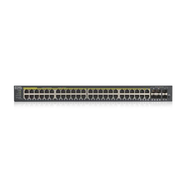 Суич ZyXEL GS1920-48HPv2, 50 Port Smart Managed PoE Switch 44x Gigabit Copper PoE and 4x Gigabit dual pers., hybrid mode, standalone or NebulaFlex Cloud, 375 Watt PoE