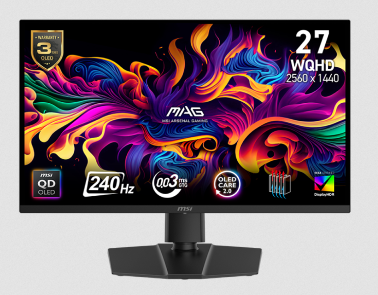 Монитор MSI MAG 271QP QD-OLED X24 Gaming Monitor, 26.5" (67.31 cm) WQHD QD-OLED Display, 240Hz, 0.03ms (GTG), 1000 cd/m², HDMI, DP