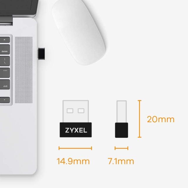 Безжичен Nano Wireless адаптер ZyXEL NWD6602, AC1200 Dual-Band 2.4Ghz (300 Mbps)/5GHz (867 Mbps), USB 2.0