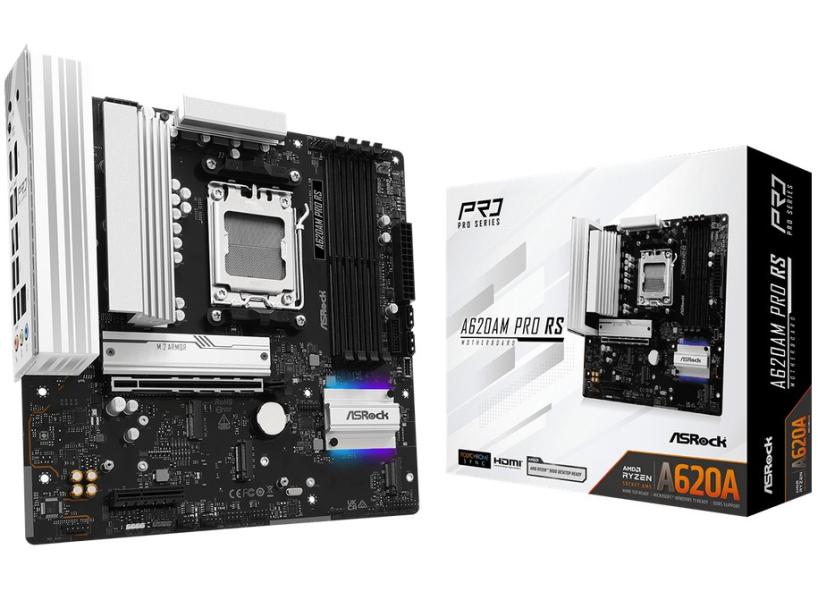 Дънна платка ASRock A620AM PRO RS, A620A, AM5, 4x DDR5, PCI-E, 2x SATA3 6.0 Gb/s, 3x M.2 slots, HDMI, DP, Micro ATX