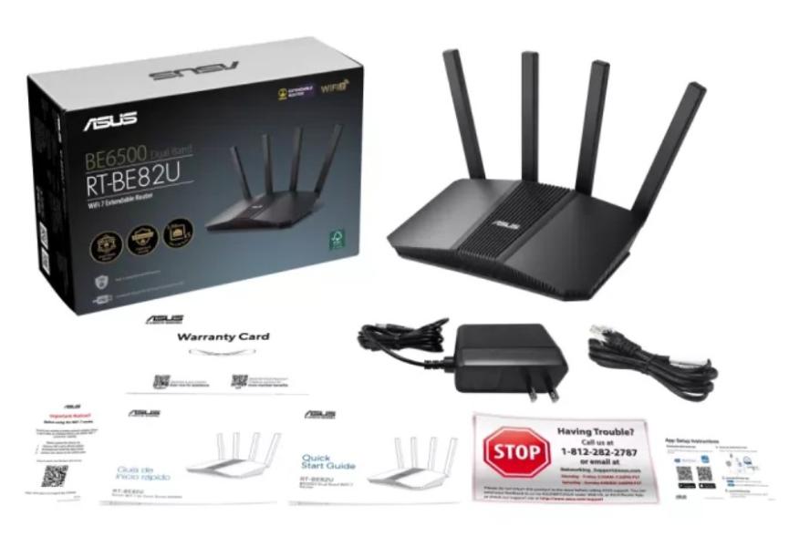 Рутер ASUS RT-BE82U Dual-Band WiFi 7, Smart AiMesh, WAN x 1 RJ45 2.5G, LAN x 4 RJ45 2.5G, USB