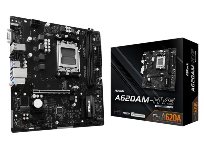 Дънна платка ASRock A620AM-HVS, AM5, 2x DDR5, PCI-E 4.0, 2x SATA3 6.0 Gb/s, 2x M.2 slots, VGA, HDMI, Micro ATX