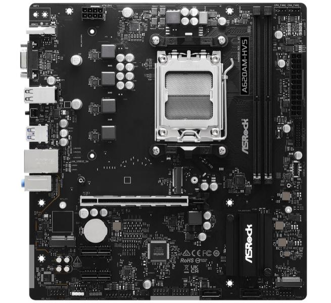 Дънна платка ASRock A620AM-HVS, AM5, 2x DDR5, PCI-E 4.0, 2x SATA3 6.0 Gb/s, 2x M.2 slots, VGA, HDMI, Micro ATX