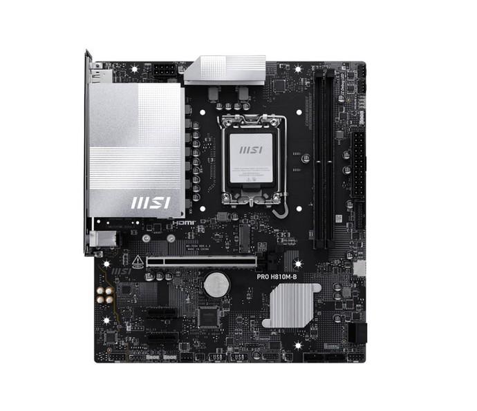 Дънна платка MSI PRO H810M-B, H810, LGA1851, 2x DDR5, PCI-E 5.0, 4x SATA 6Gb/s, 1x M.2, 1x USB 3.2 Gen 2 Type-C, 2.5GbE LAN, HDMI, DP, Micro ATX