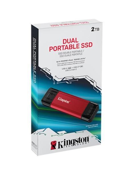 Външен SSD Kingston 2TB, Dual USB-A/C 3.2 Gen 2, Black/Red