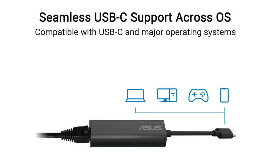 Мрежова адаптер ASUS USB-C2500 V2 USB Type-C към 100/1000/2500 Mbps RJ45 Port