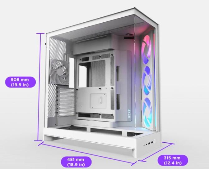Кутия NZXT H9 Flow RGB Dual-Chamber White, Mid Tower, 2 x USB 3.2. 1 x USB Type-C 3.2, 1 x HD Audio, E-ATX / ATX / Micro ATX / Mini ITX