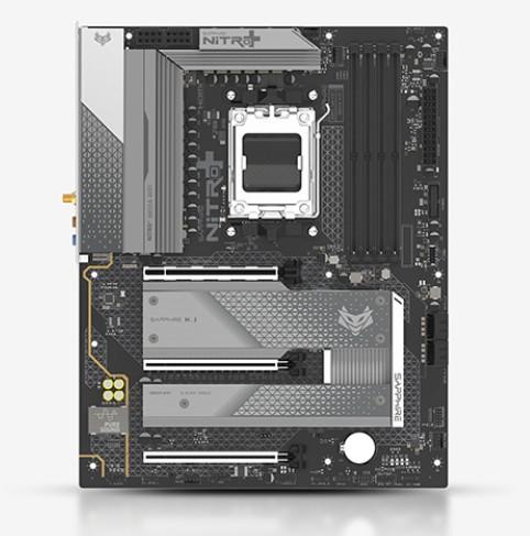 Дънна платка SAPPHIRE NITRO+ B850A WIFI 7, AM5, 4x DDR5, PCIE 5, 3x M.2, 4x SATA 6Gb/s, LAN 2.5 Gbps, WIFI7, Bluetooth 5.4, HDMI, DP, ATX