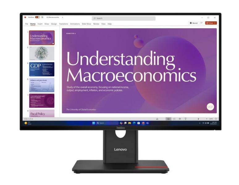 Монитор Lenovo ThinkVision T24D-40, 23.8" (60.45 cm) FHD WLED IPS QHD, 4ms (GtG), 120Hz, 250 cd/m², HDMI, DP, 1x RJ45, USB Hub, USB Type-C 15W, Tilt, Swivel, Pivot, Height Adjust Stand