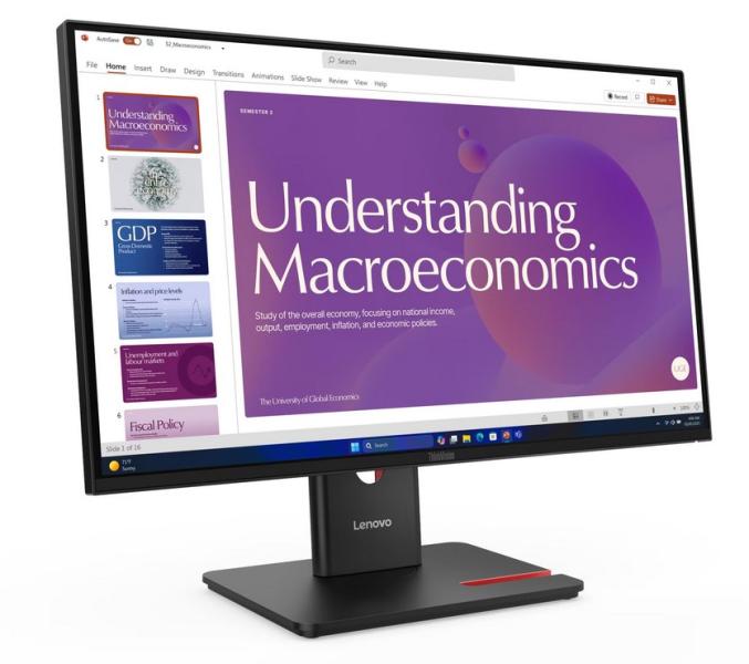 Монитор Lenovo ThinkVision T24D-40, 23.8" (60.45 cm) FHD WLED IPS QHD, 4ms (GtG), 120Hz, 250 cd/m², HDMI, DP, 1x RJ45, USB Hub, USB Type-C 15W, Tilt, Swivel, Pivot, Height Adjust Stand