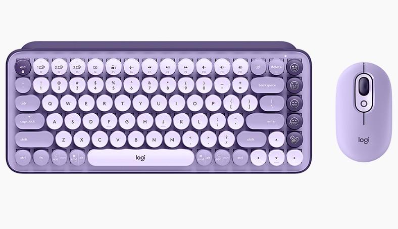 Комплект клавиатура и мишка Logitech POP Icon Keys Lilac & Off White, Bluetooth, US International, лилава