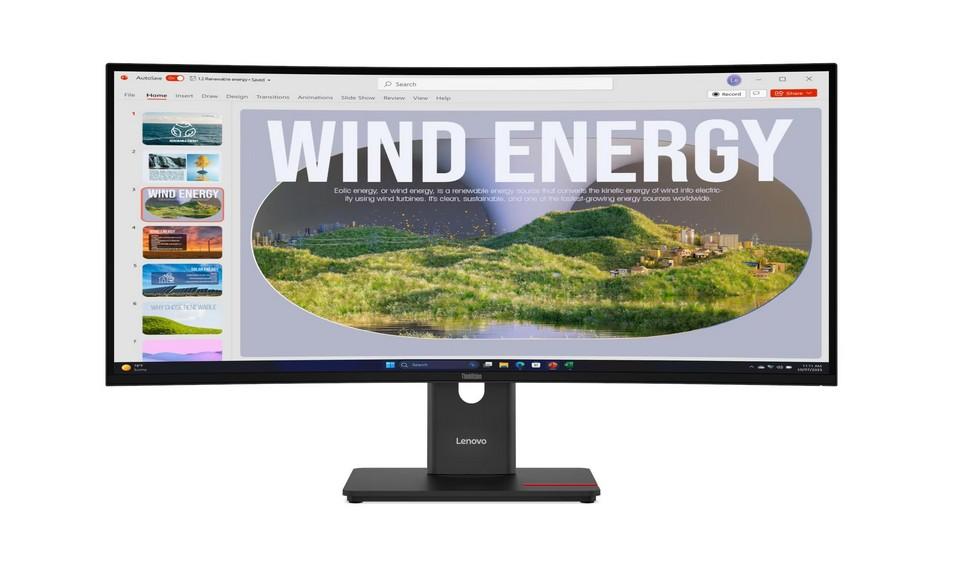 Монитор Lenovo ThinkVision T34WD-40, 34" (86.36 cm) WLED Curved VA Anti-glare Panel, 120Hz, 4ms (GtG), 3 000:1, 300 cd/m², 1x HDMI, 1x DP, 1x RJ45, 3x USB-A, 1x USB Type-C, Tilt, Swivel, Height Adjust Stand