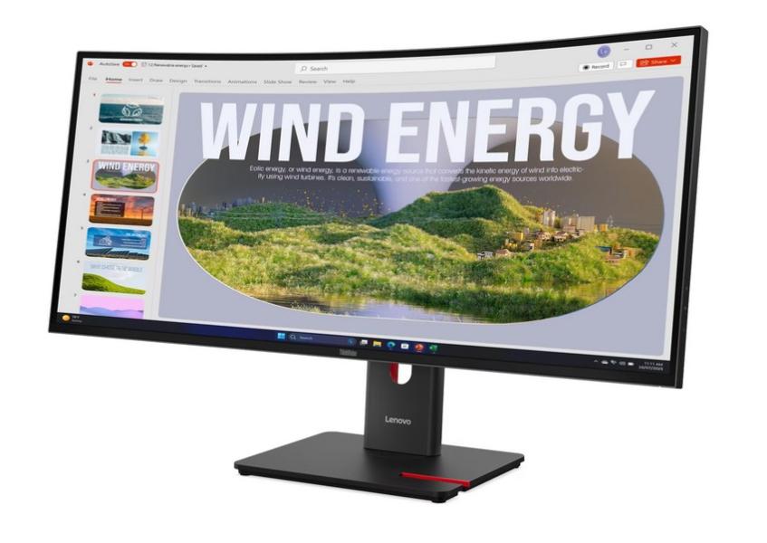 Монитор Lenovo ThinkVision T34WD-40, 34" (86.36 cm) WLED Curved VA Anti-glare Panel, 120Hz, 4ms (GtG), 3 000:1, 300 cd/m², 1x HDMI, 1x DP, 1x RJ45, 3x USB-A, 1x USB Type-C, Tilt, Swivel, Height Adjust Stand