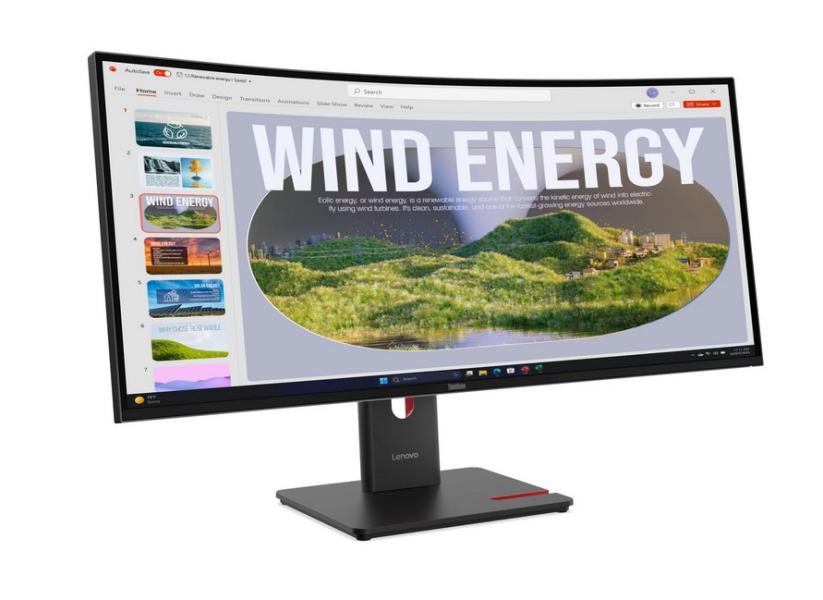 Монитор Lenovo ThinkVision T34WD-40, 34" (86.36 cm) WLED Curved VA Anti-glare Panel, 120Hz, 4ms (GtG), 3 000:1, 300 cd/m², 1x HDMI, 1x DP, 1x RJ45, 3x USB-A, 1x USB Type-C, Tilt, Swivel, Height Adjust Stand
