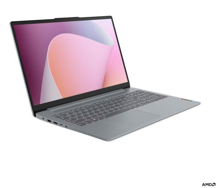 Лаптоп Lenovo IdeaPad Slim 3 15IRU8, AMD Ryzen 3 30 4C (2.4 / 4.10 GHz, 6MB Cache), 15.6'' (39.62 cm) FHD TN Anti-glare, 16GB LPDDR5, 512GB M.2 NVMe SSD, Arctic Grey, Windows 11 Home