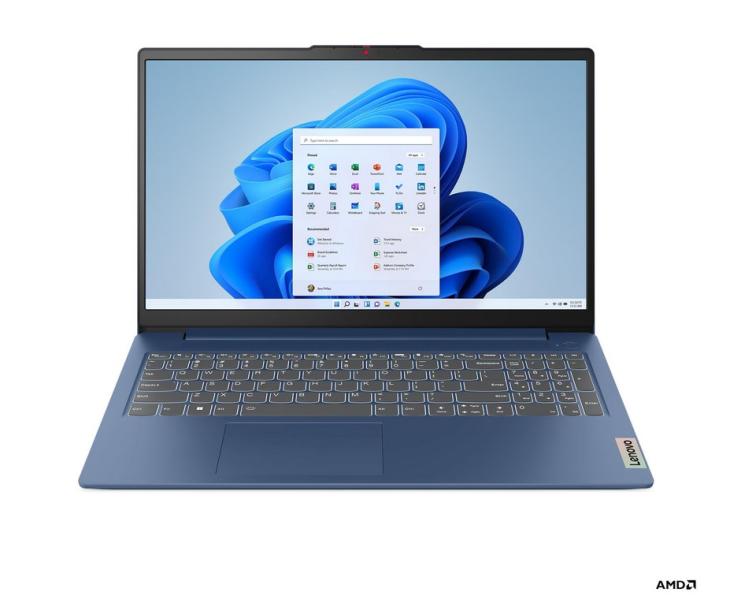 Лаптоп Lenovo IdeaPad Slim 3, AMD Ryzen 3 30 4C (2.4 / 4.10 GHz, 6MB Cache), 15.6'' (39.62 cm) FHD TN Anti-glare, 16GB LPDDR5, 512GB M.2 NVMe SSD, Abyss Blue, Windows 11 Home