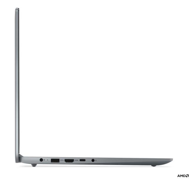Лаптоп Lenovo IdeaPad Slim 3 15AMN8, AMD Ryzen 3 30 4C (2.4 / 4.10 GHz, 6MB Cache), 15.6'' (39.62 cm) FHD TN Anti-glare, 8GB LPDDR5, 512GB M.2 NVMe SSD, Arctic Grey, Free DOS