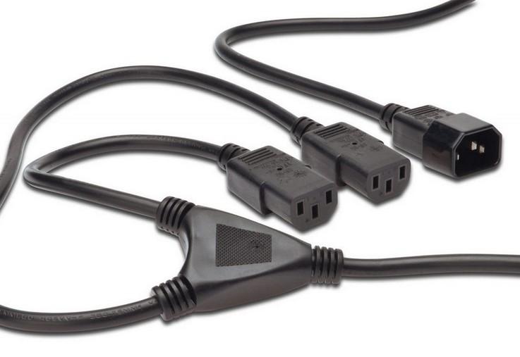 Захранващ кабел Digitus, от IEC320 C14(м) към 2x IEC320 C13(ж), 1.7m, черен