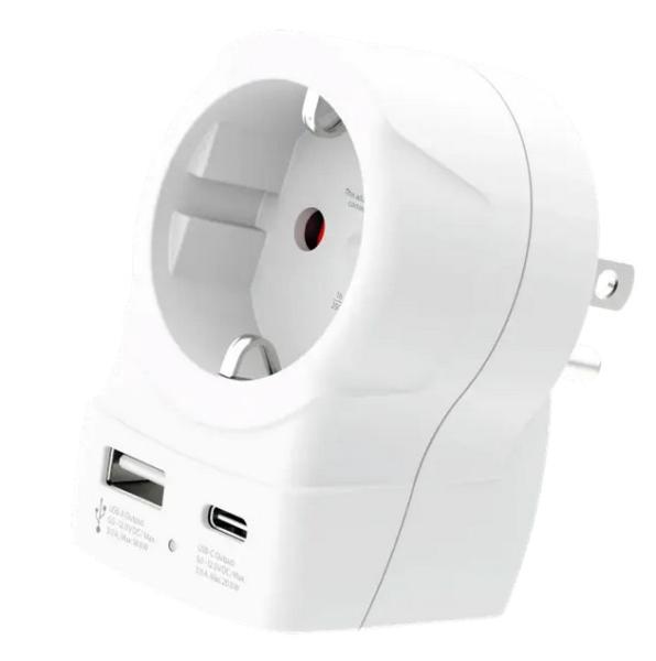 Skross универсален адаптер Europe to USA+1xUSB A/C, 20W