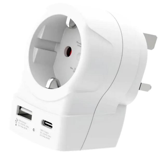Skross универсален адаптер Europe to UK + 1 x USB  A/C порт, 20W 1500283E