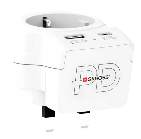 Skross универсален адаптер Europe to UK + 1 x USB  A/C порт, 20W 1500283E