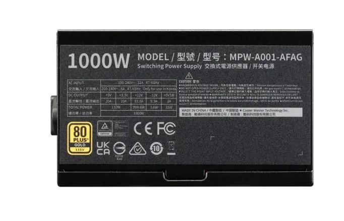 Захранване Cooler Master Elite Gold 1000W, Active PFC, ATX 3.1, 80 PLUS GOLD, Fully Modular