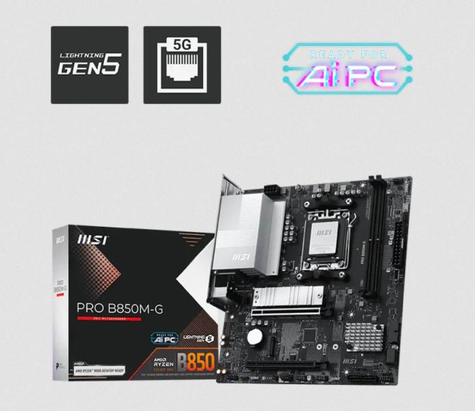 Дънна платка MSI PRO B850M-G, AM5, 2 x DDR5, 2 x M.2, 4 x SATA, HDMI, DP, mATX