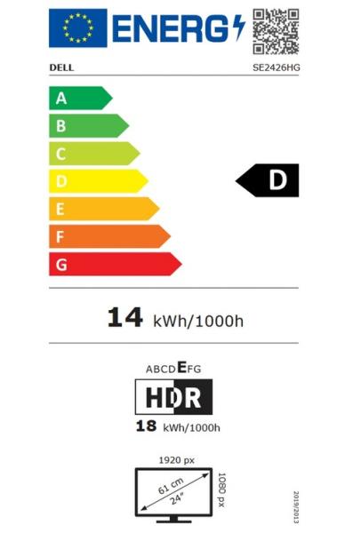 Монитор Dell SE2426HG, 23.8" (60.45 cm) FHD IPS Antiglare Display, 140Hz, 1000:1, 300 cd/m2, 0.5ms, DP, HDMI
