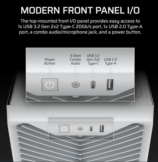 Кутия Corsair 3200D RS ARGB, White, Mid-Tower, 1x USB Type-C, 1x USB 2.0, Mini-ITX, MicroATX, ATX