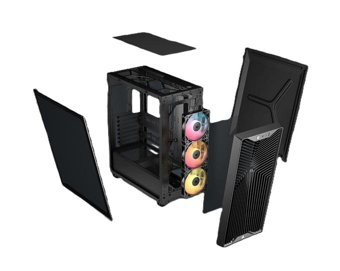 Кутия Corsair 3200D RS ARGB, Black, Mid-Tower, 1x USB Type-C, 1x USB 2.0, Mini-ITX, MicroATX, ATX