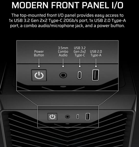 Кутия Corsair 3200D RS ARGB, Black, Mid-Tower, 1x USB Type-C, 1x USB 2.0, Mini-ITX, MicroATX, ATX