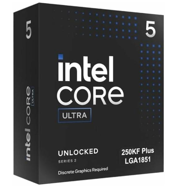 Процесор Intel Core Ultra 5 250KF Plus 18C (4.2 GHz / 5.3 GHz, 30MB Cache), 125W, LGA1851, BOX, без охлаждане