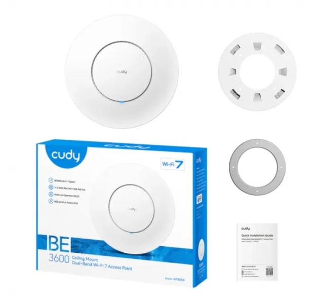 Безжична точка за достъп Cudy AP3600-P, WiFi 7 BE3600, 1x 2.5 Gbps, PoE Adapter
