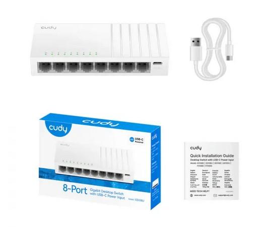 Суич Cudy GS108U, 8-портов 10/100/1000 Mbps RJ 45, USB-C, Бял