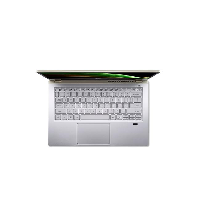 Лаптоп Acer Swift X, SFX14-41G-R55L, AMD Ryzen 7 5800U (Up to 4.4GHz, 16MB), 14" IPS FHD (1920x1080), 16GB DDR4 (8GB onboard), 1024GB PCIe SSD, RTX3050 4GB DDR6, WiFi 6AX+BT, HD Cam. with 2Mic., FPR, Win 10 Pro, Gold&Silver