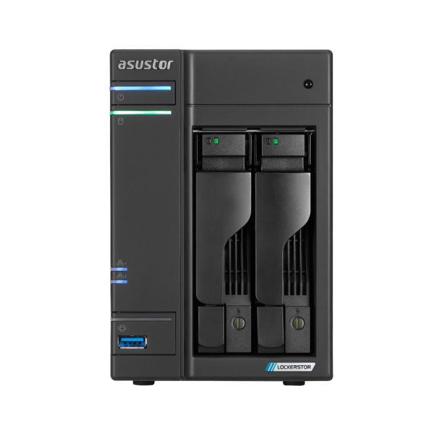Мрежов сторидж Asustor Lockerstor AS6702T, 2 Bay NAS, Intel Jasper Lake 4C 2.0 GHz, 4GB DDR4 SODIMM, M.2 NVMe x4 slots (Diskless), USB 3.2 Gen 2x2, Dual 2.5GbE Ports, WOW (Wake on WAN), AES-NI hardware encryption, MyArchive (support btrfs and snapsho