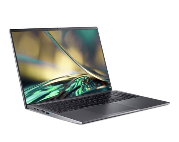 Лаптоп Acer Swift X, SFX16-51G-73UE, Intel Core i7-11390H (3.40GHz up to 5.00GHz, 12MB), 16.1" FHD IPS, 16GB DDR4 onbord, 1024GB PCIe SSD, GeForce RTX3050Ti GDDR6, FPR, WiFi6ax+BT 5.0, Backlit KB, Win 11 Home, Steel Gray